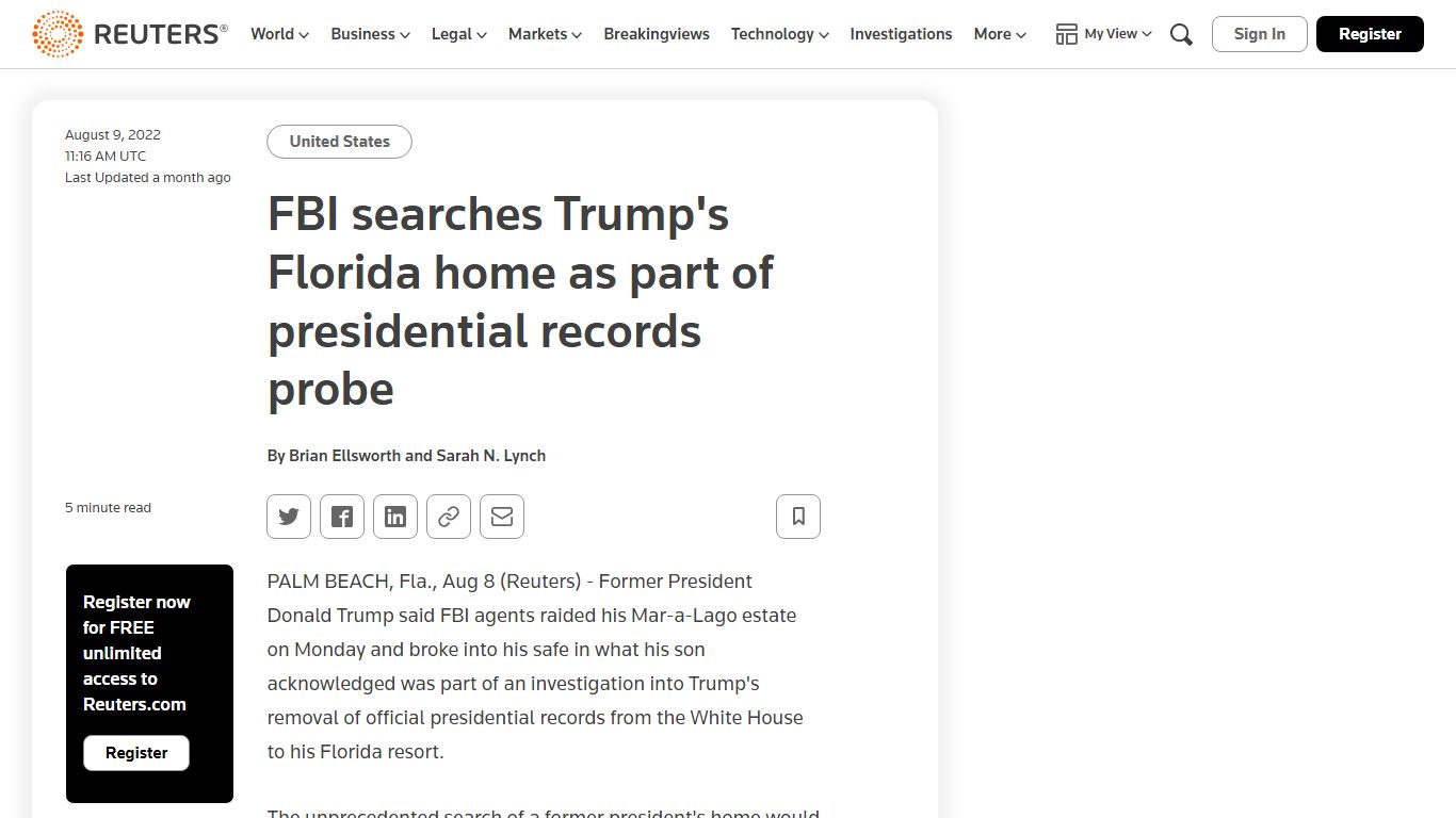 FBI searches Trump's Florida home as part of presidential records probe ...